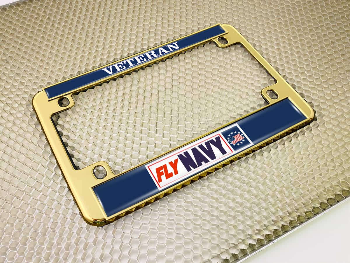 Fly Navy Veteran - Motorcycle Metal License Plate Frame